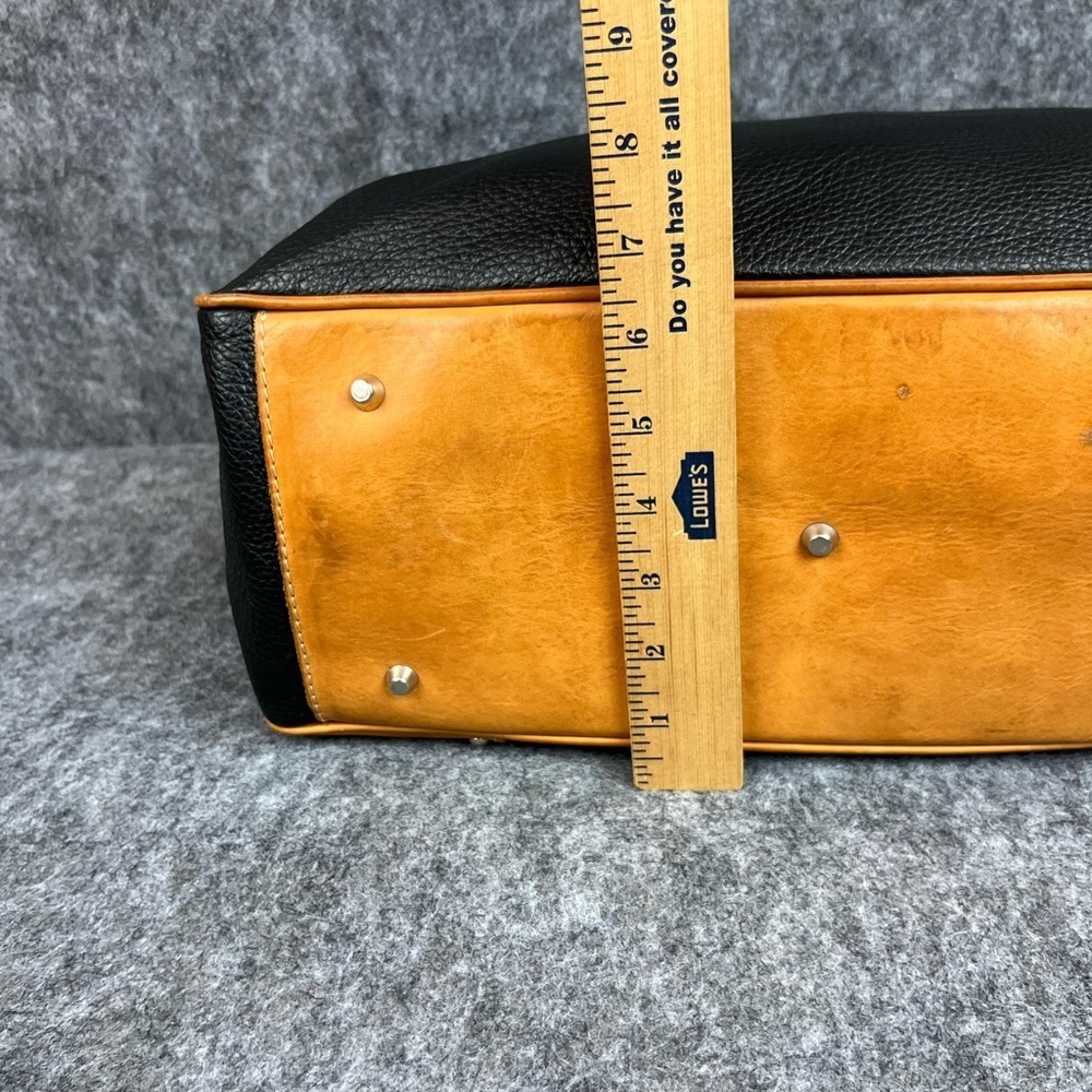 VALENTINA Mocha Leather Large Black and Tan Shoulder Bag Tote Bag Made In Italy - Picture 5 of 12